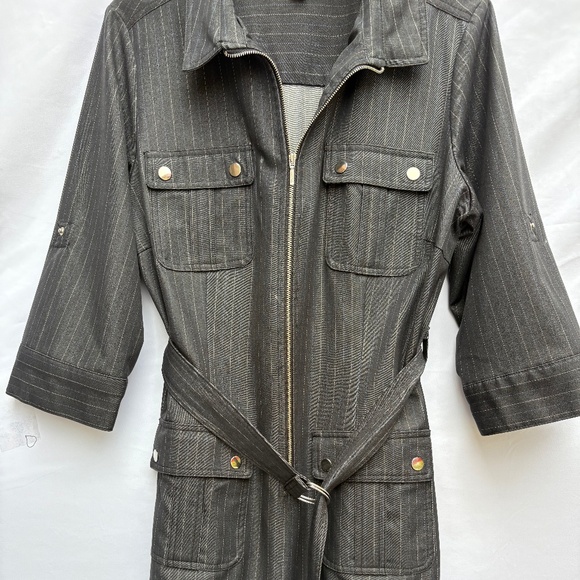 Charcoal Pinstripe Belted Shirt Dress Size ,12 - Picture 4 of 5